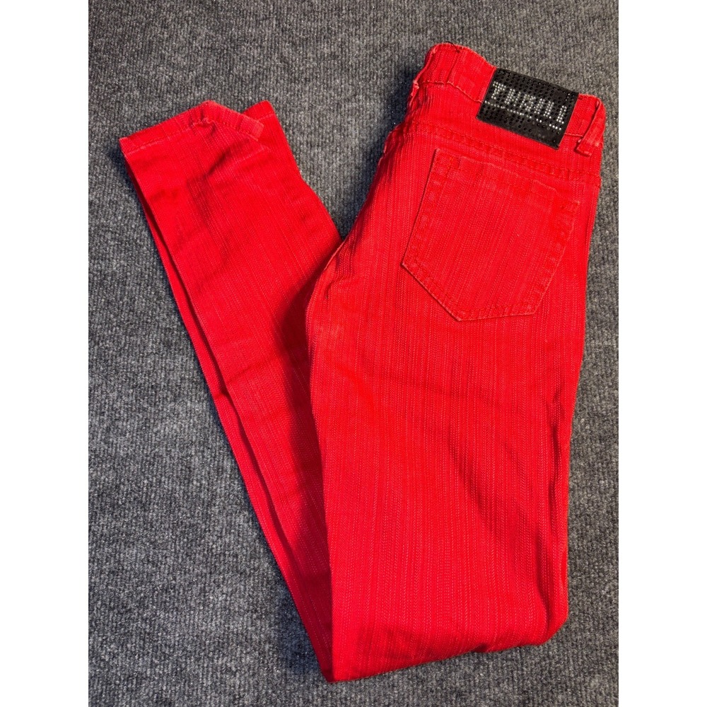 Thrill Skinny Jeans‎ Womens Size 1 Red Denim Stretch Streetwear Grunge 5-Pocket